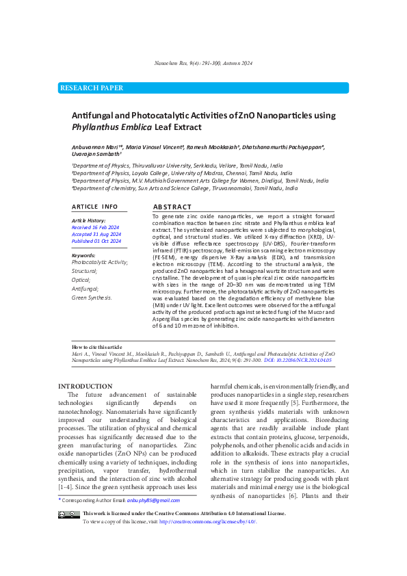 (PDF) Antifungal and Photocatalytic Activities of ZnO Nanoparticles ...