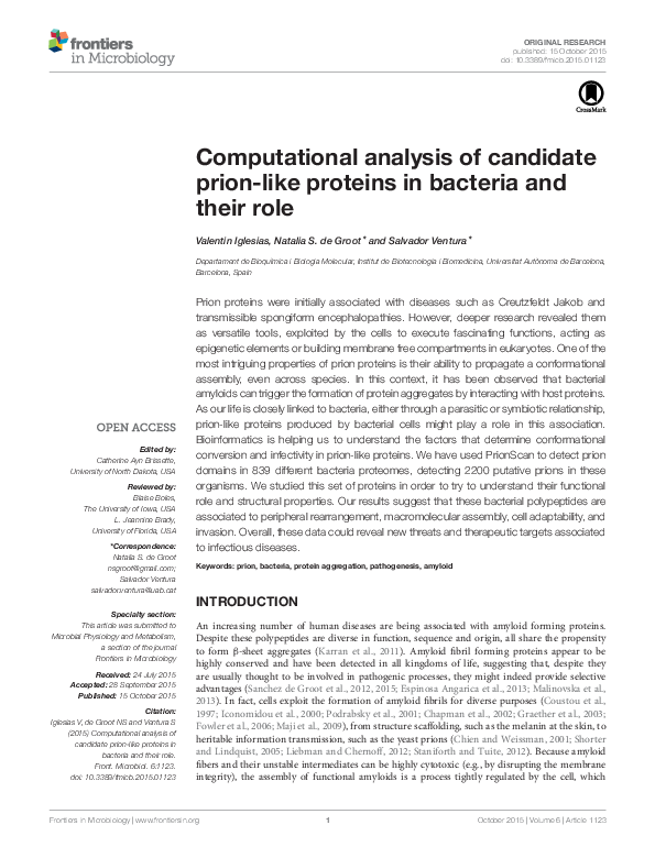 (PDF) Computational analysis of candidate prion-like proteins in ...