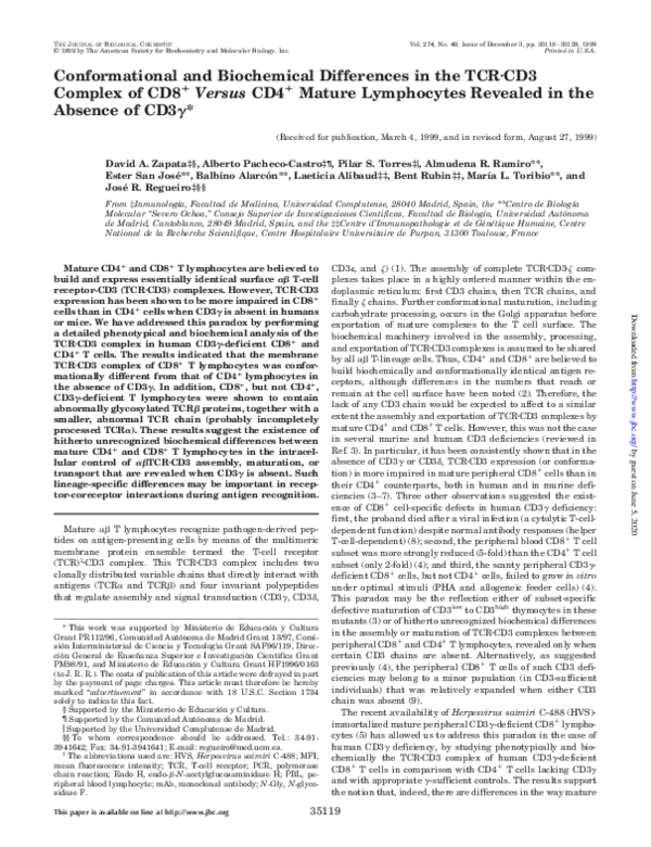 (PDF) Conformational and Biochemical Differences in the TCR·CD3 Complex ...