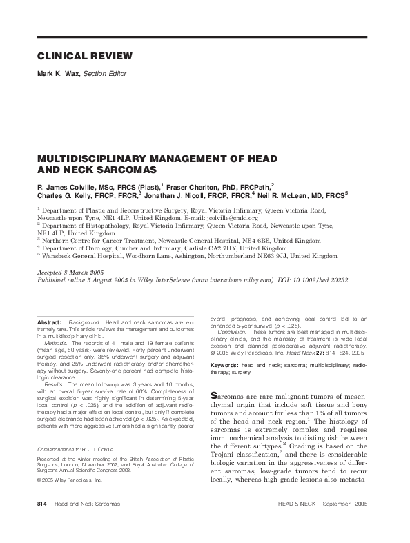 (PDF) Multidisciplinary management of head and neck cancer