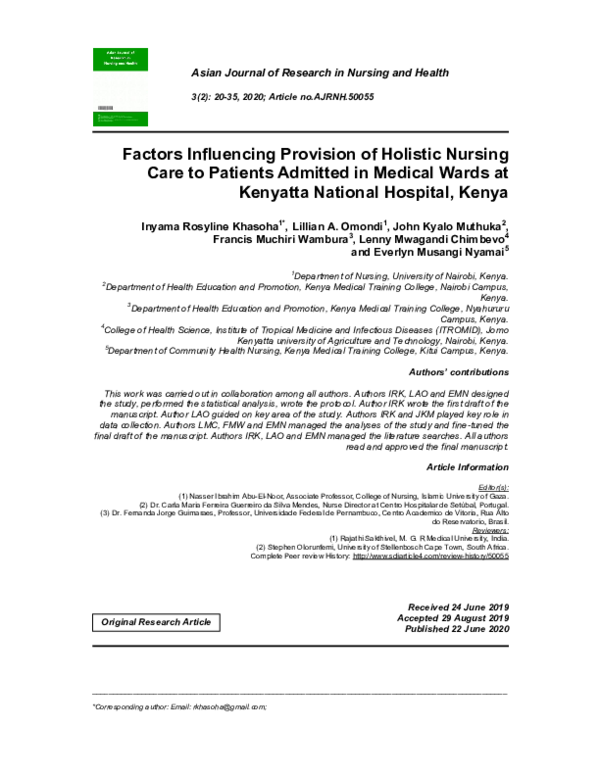 (PDF) Factors Influencing Provision of Holistic Nursing Care to ...