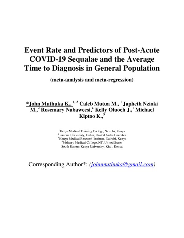 (PDF) Event Rate and Predictors of Post-Acute COVID-19 Sequalae and the ...