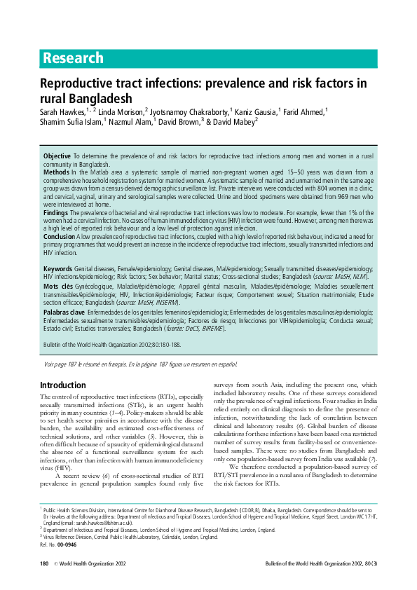 (PDF) Reproductive tract infections: prevalence and risk factors in ...
