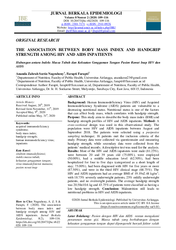 (PDF) The Association Between Body Mass Index and Handgrip Strength ...