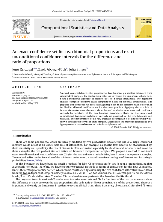 (PDF) An exact confidence set for two binomial proportions and exact ...