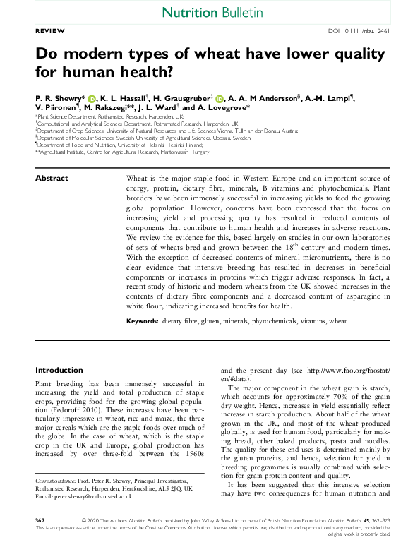 (PDF) Do modern types of wheat have lower quality for human health?