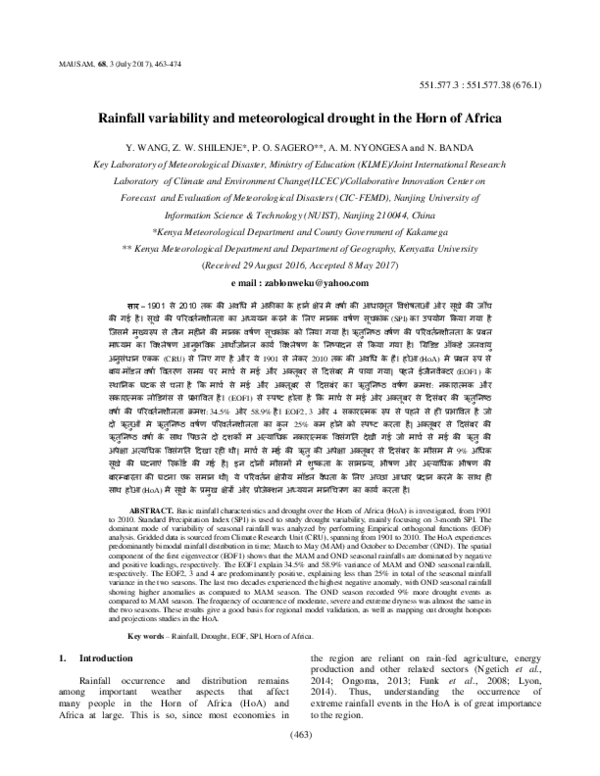 (PDF) Rainfall variability and meteorological drought in the Horn of Africa