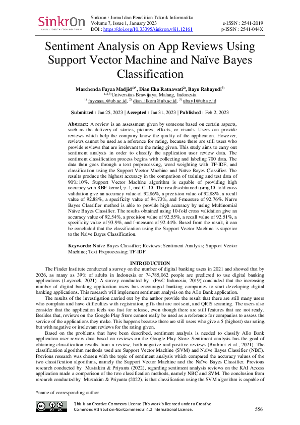 (PDF) Sentiment Analysis on App Reviews Using Support Vector Machine ...