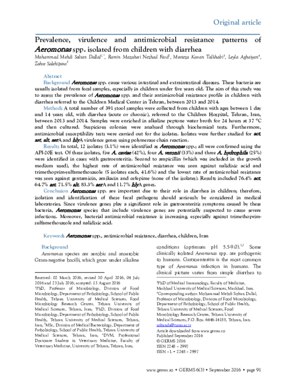 (PDF) Prevalence, virulence and antimicrobial resistance patterns of ...