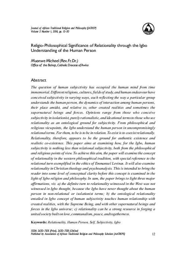 (PDF) Religio-Philosophical Significance of Relationality through the ...