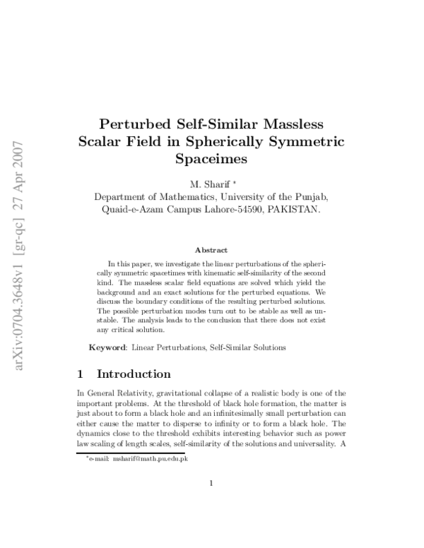 (PDF) Perturbed Self-Similar Massless Scalar Field in Spherically ...