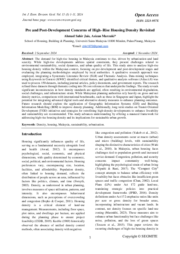 (PDF) Pre and Post-Development Concerns of High-Rise Housing Density ...