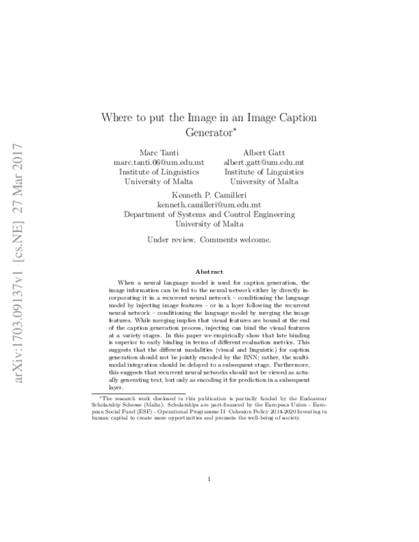 (PDF) Where to put the image in an image caption generator