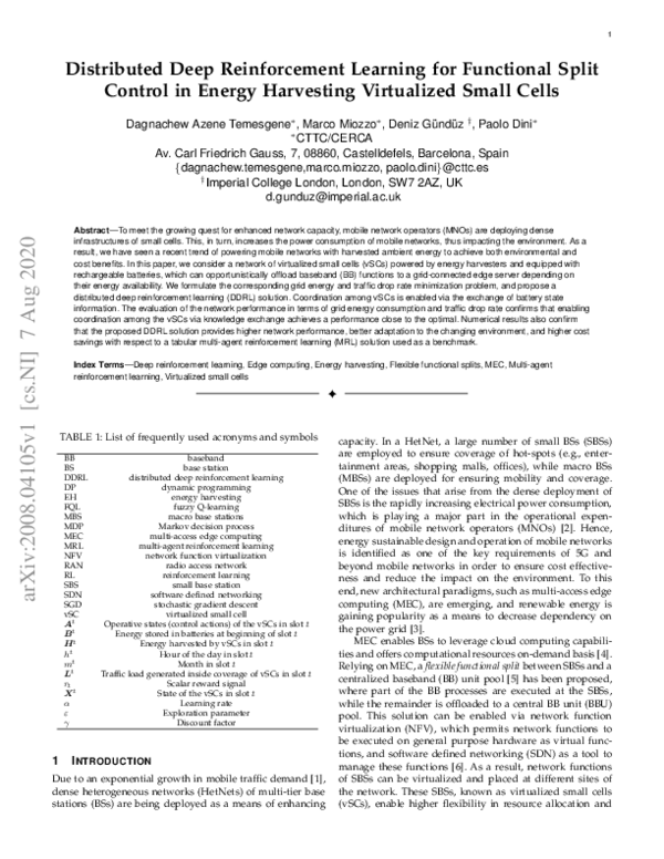 (PDF) Distributed Deep Reinforcement Learning for Functional Split ...