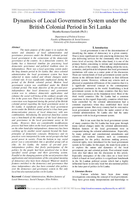 (PDF) Dynamics of Local Government System under the British Colonial ...