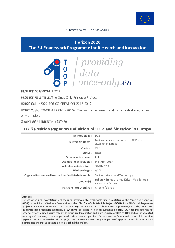 (PDF) D2.6 Position Paper on Definition of OOP and Situation in Europe