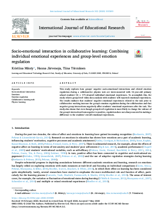 (PDF) Socio-emotional interaction in collaborative learning: Combining ...