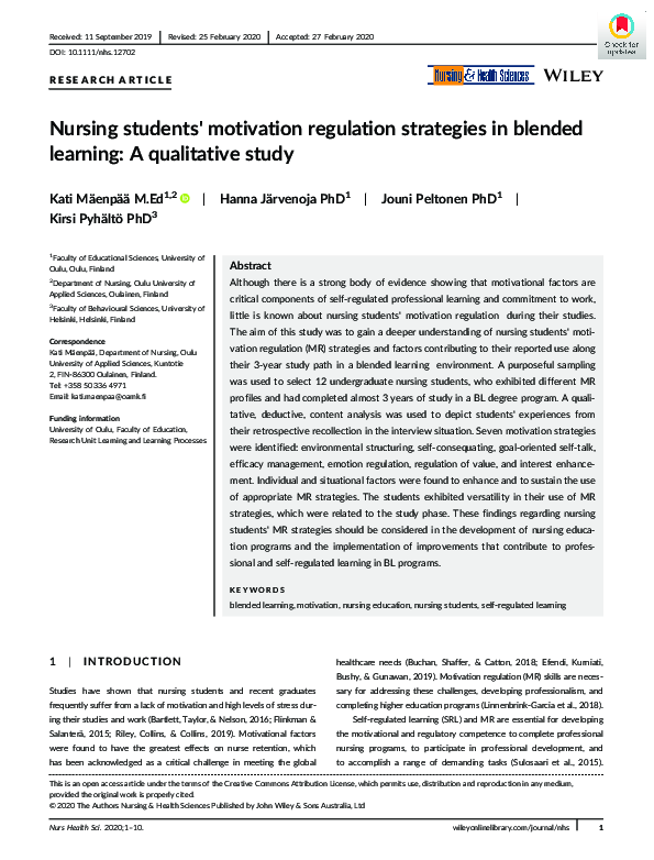 (PDF) Nursing students' motivation regulation strategies in blended ...