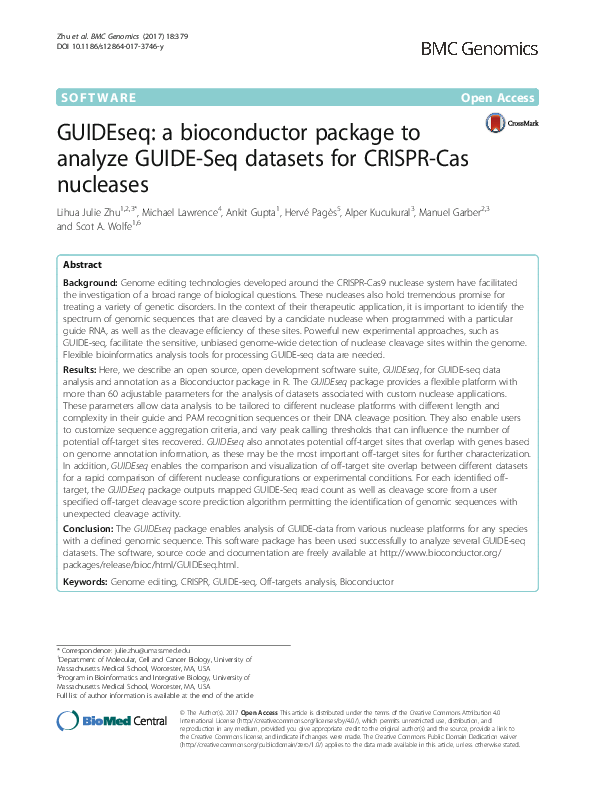 (PDF) GUIDEseq: a bioconductor package to analyze GUIDE-Seq datasets ...