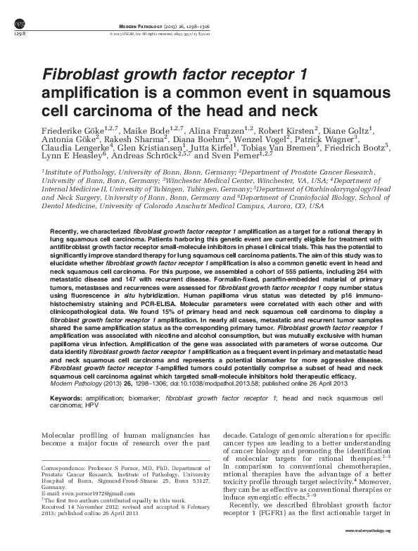 (PDF) Fibroblast growth factor receptor 1 amplification is a common ...