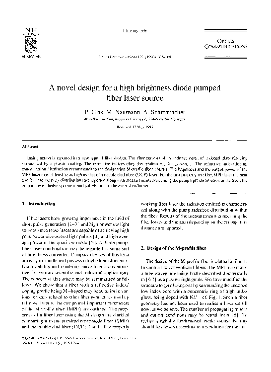 (PDF) A novel design for a high brightness diode pumped fiber laser source