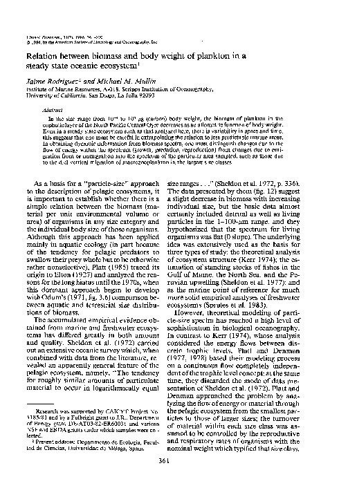 (PDF) Relation between biomass and body weight of plankton in a steady ...