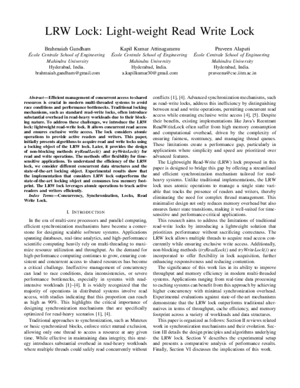 (PDF) LRW Lock: Light-weight Read Write Lock