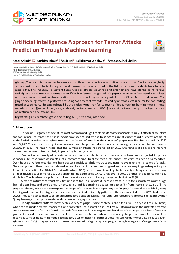 (PDF) Artificial Intelligence Approach for Terror Attacks Prediction ...