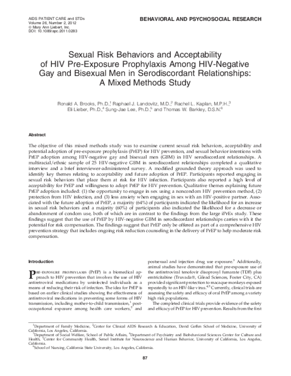 (PDF) Sexual Risk Behaviors and Acceptability of HIV Pre-Exposure ...