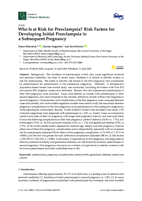 (PDF) Who Is at Risk for Preeclampsia? Risk Factors for Developing ...