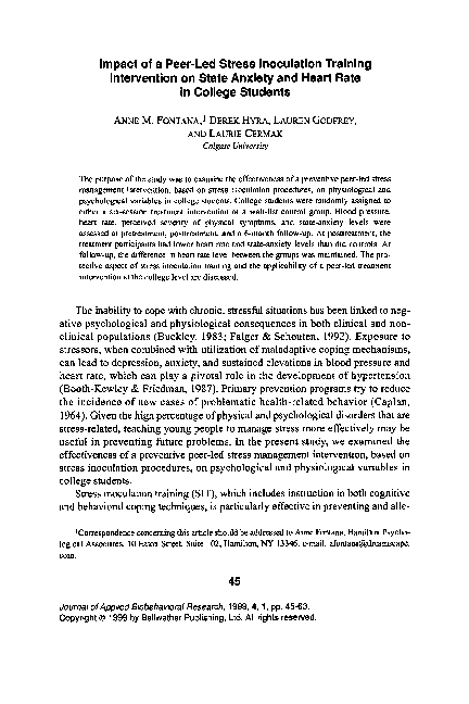 (PDF) Impact of a Peer‐Led Stress Inoculation Training Intervention on ...