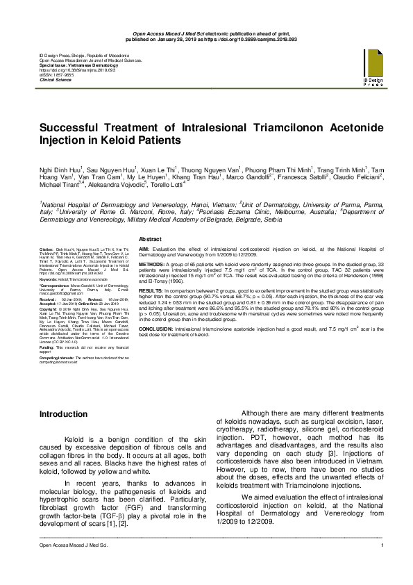 (PDF) Successful Treatment of Intralesional Triamcilonon Acetonide ...
