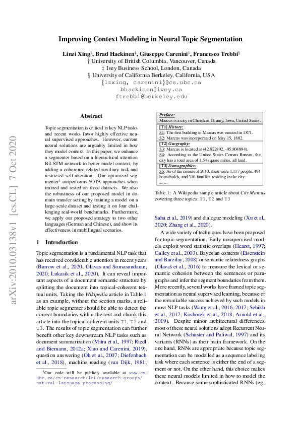 (PDF) Improving Context Modeling in Neural Topic Segmentation
