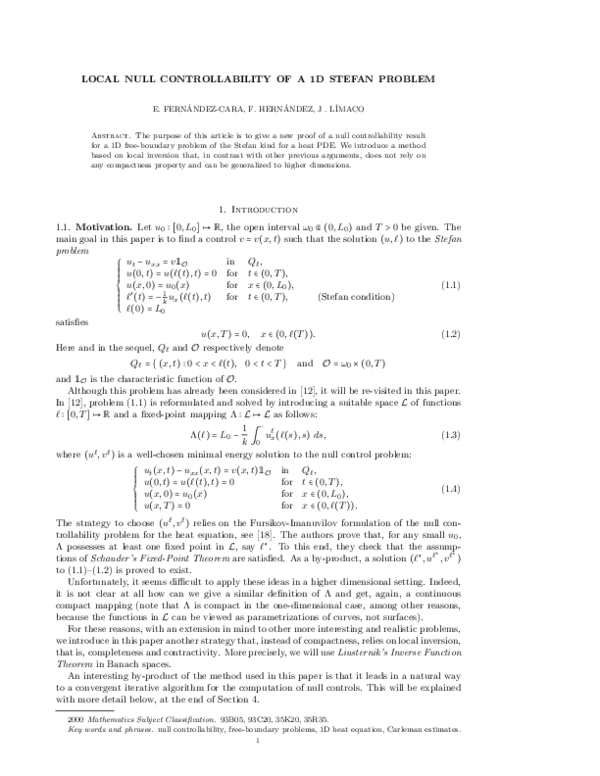 (PDF) Local Null Controllability of a 1D Stefan Problem