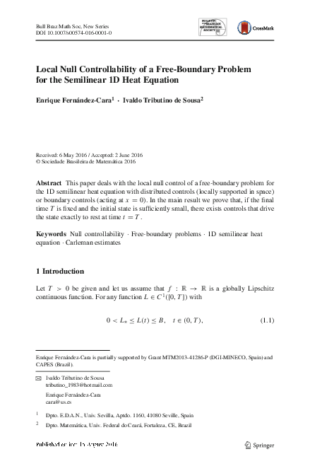 (PDF) Local Null Controllability of a Free-Boundary Problem for the ...
