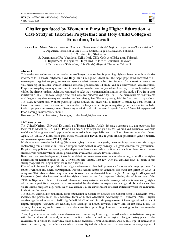 (PDF) Challenges faced by Women in Pursuing Higher Education, a Case ...