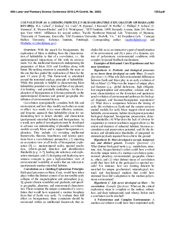 (PDF) Coevolution as a Guiding Principle for Biosignature Exploration ...