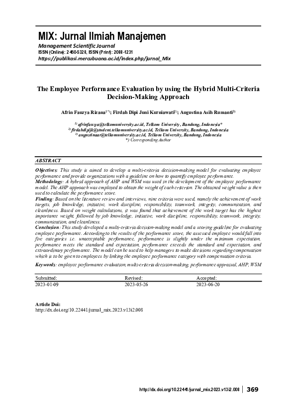(PDF) The Employee Performance Evaluation by using the Hybrid Multi ...