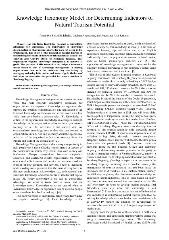 (PDF) Knowledge Taxonomy Model for Determining Indicators of Natural ...