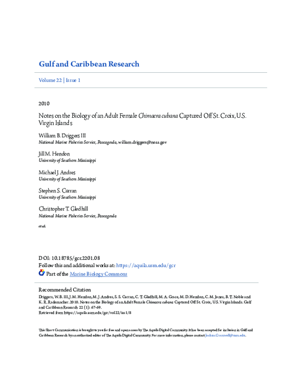 (PDF) Notes on the Biology of an Adult Female Chimaera cubana Captured ...