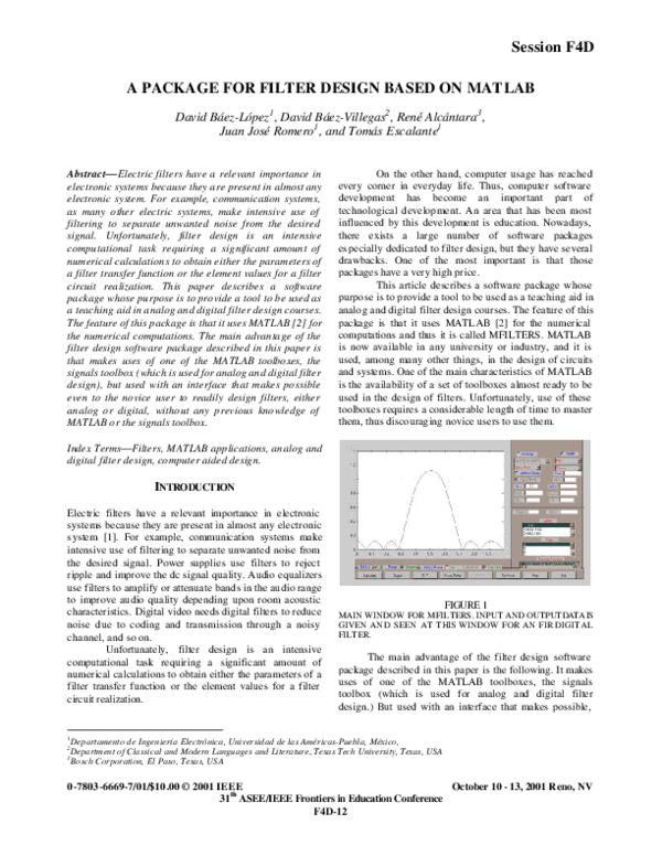 (PDF) Package for filter design based on MATLAB