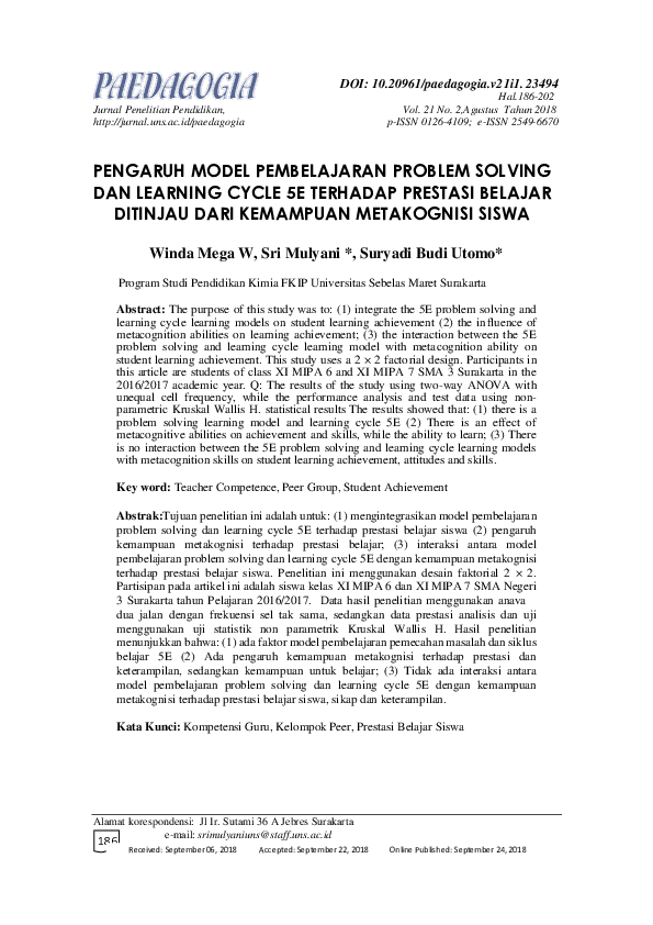 (PDF) Pengaruh Model Pembelajaran Problem Solving Dan Learning Cycle 5E ...