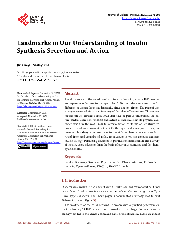 (PDF) Landmarks in Our Understanding of Insulin Synthesis Secretion and ...