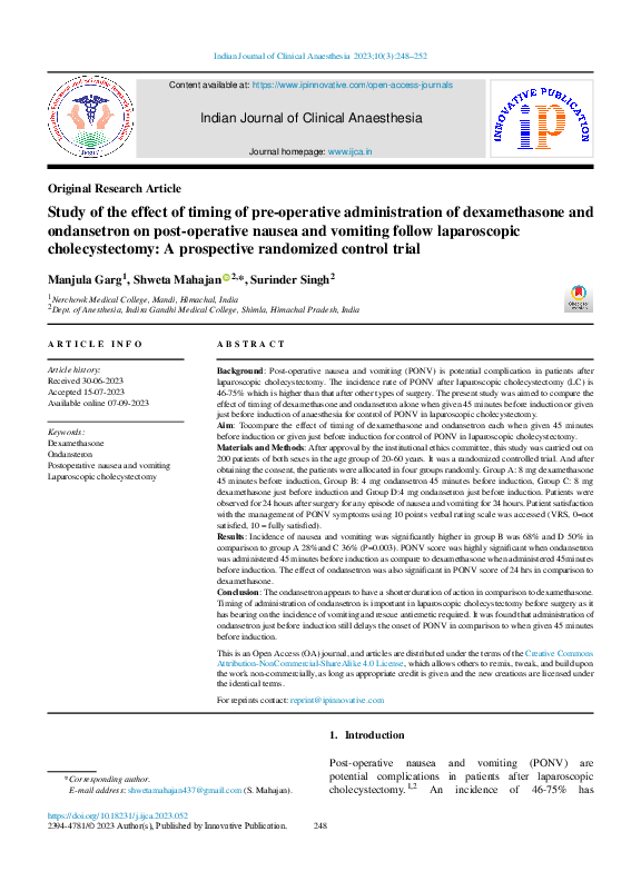 (PDF) Study of the effect of timing of pre-operative administration of ...