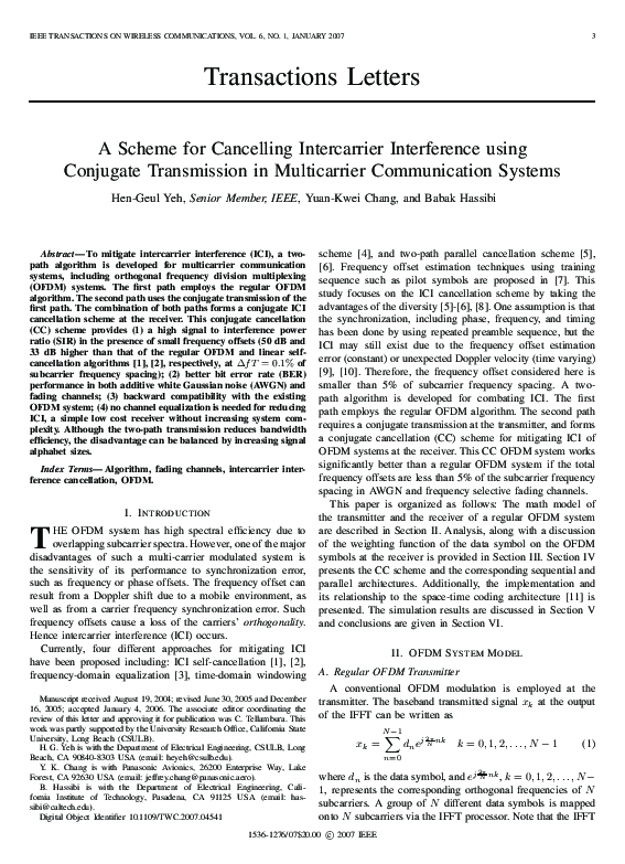 (PDF) A scheme for cancelling intercarrier interference using conjugate ...