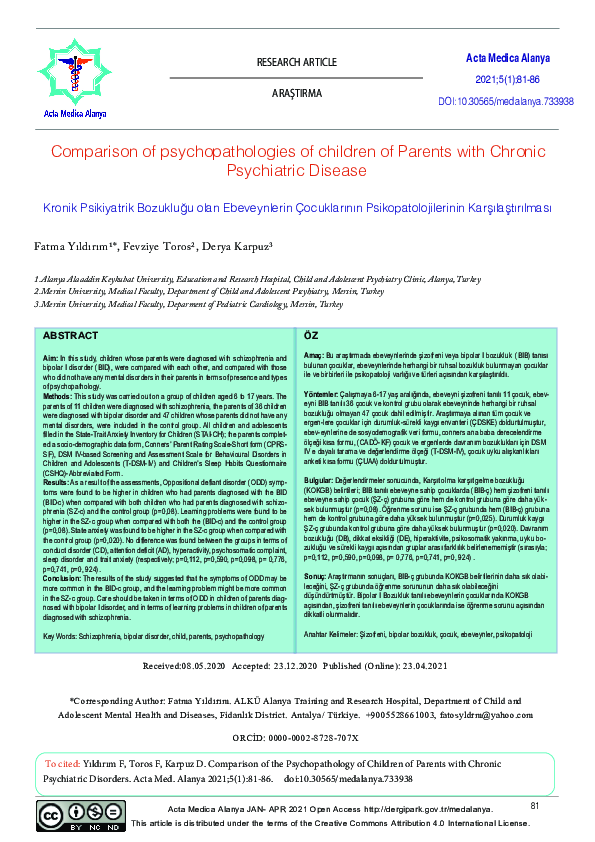 (PDF) Comparison of psychopathologies of children of Parents with ...