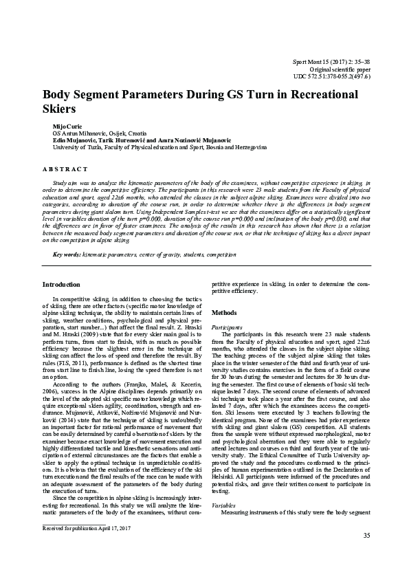 (PDF) Body Segment Parameters During GS Turn in Recreational Skiers