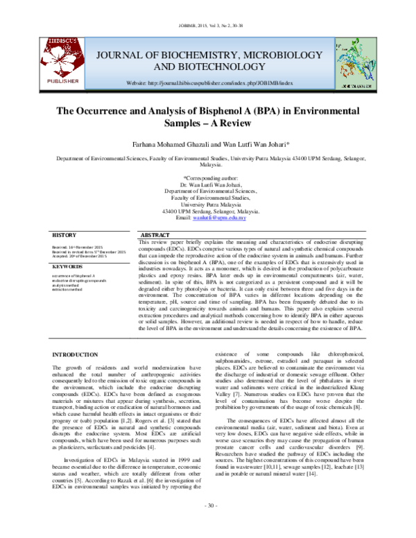 (PDF) The occurrence and analysis of bisphenol A (BPA) in environmental ...
