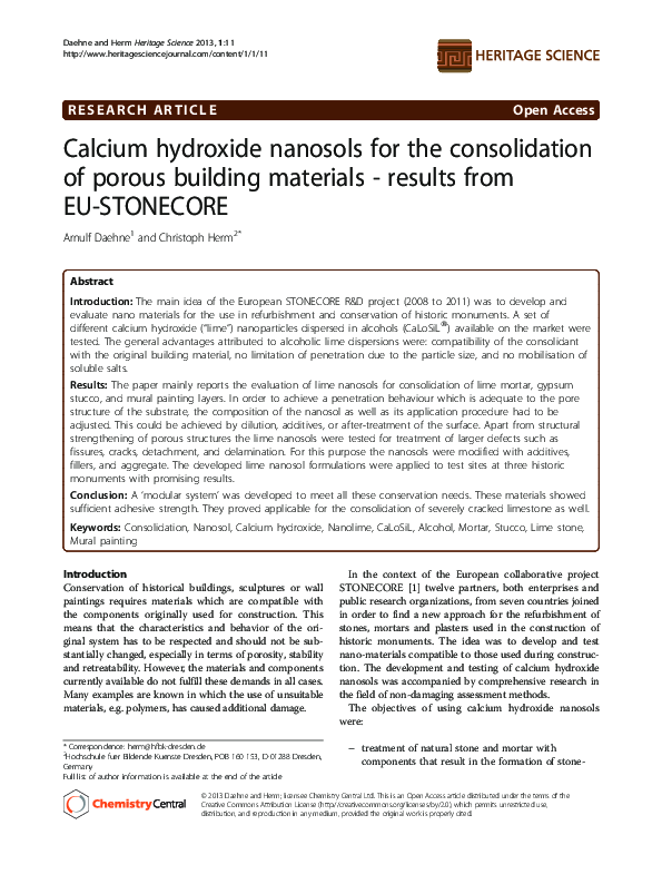 (PDF) Calcium hydroxide nanosols for the consolidation of porous ...
