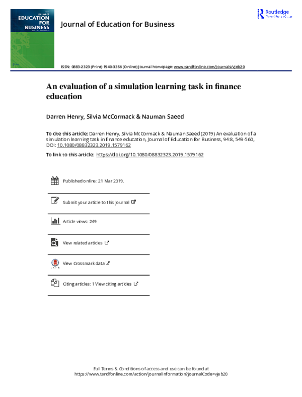 (PDF) An evaluation of a simulation learning task in finance education